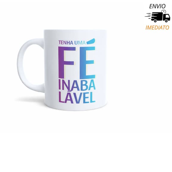 Caneca Fé Inabalável 325ml Porcelana Branca