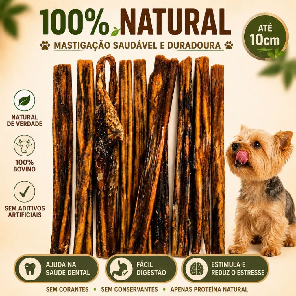 Petisco Esôfago Bovino Mordedor Natural Palito 10un Cães Petisco Pet