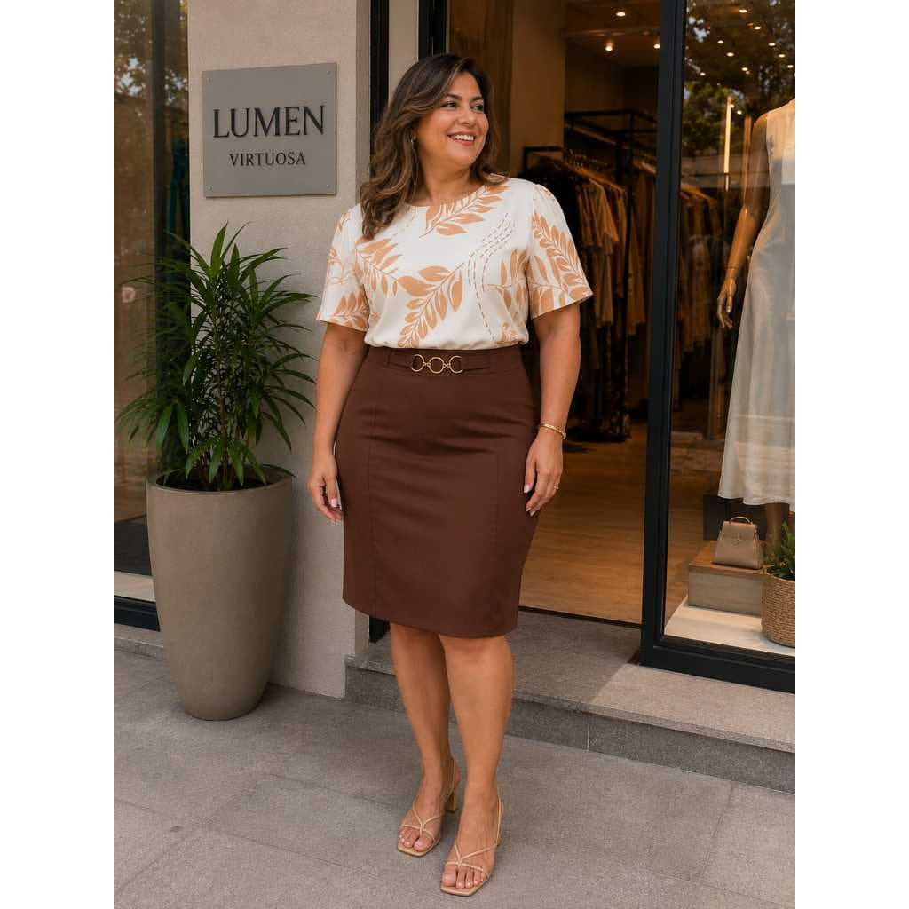 Saia Alfaiataria Feminina Plus E SLIN - Design Sofisticado e Confortável.