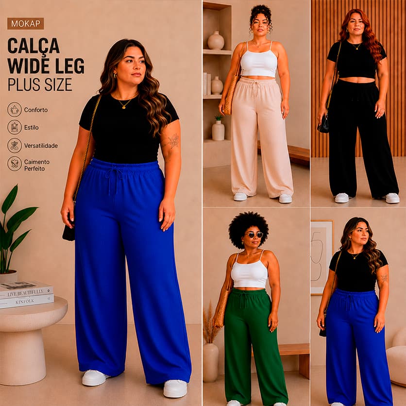 Kit 3 Calças Pantalona PLUS SIZE Wide leg Feminina do GG ao G3 - Conforto e Estilo com Caimento Elegante