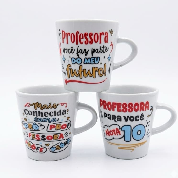 Kit Canecas 120ml Dia Professora Xícara Chá Café Porcelana Personalizada professora Presente Elegante Louça Taça