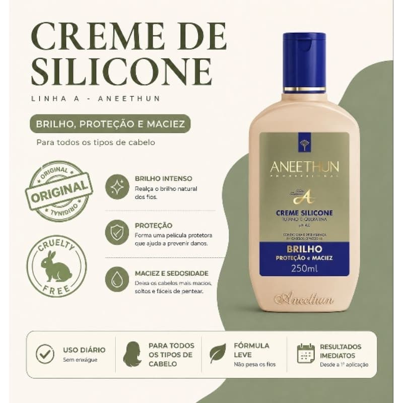 ANEETHUN Creme Silicone Tutano + Queratina,PH 4.0-250 ml poucas unidades
