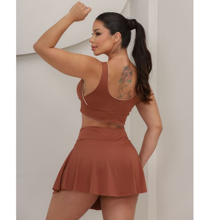 Conjunto Short Saia Com Bolso E Top com Cor Dupla