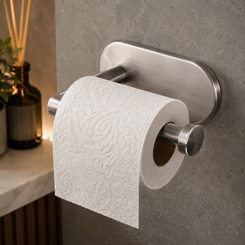 Suporte Porta Papel Higiênico 2 Unidades Em Aço Inox Auto Adesivo Para Parede Banheiro