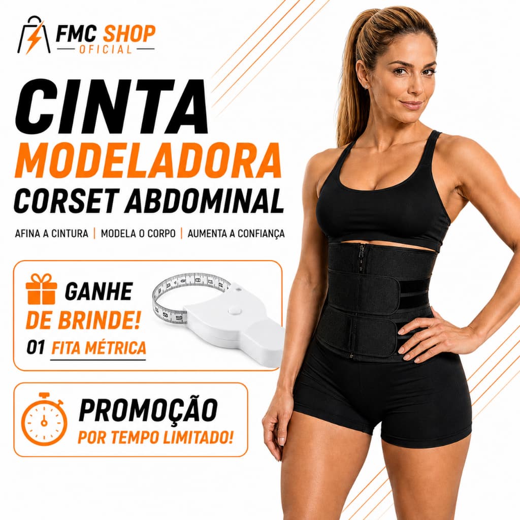 Cinta Modeladora corset Abdominal Feminina Redutora Afina Cintura Espartilho Ajustavel Dupla C/Zíper