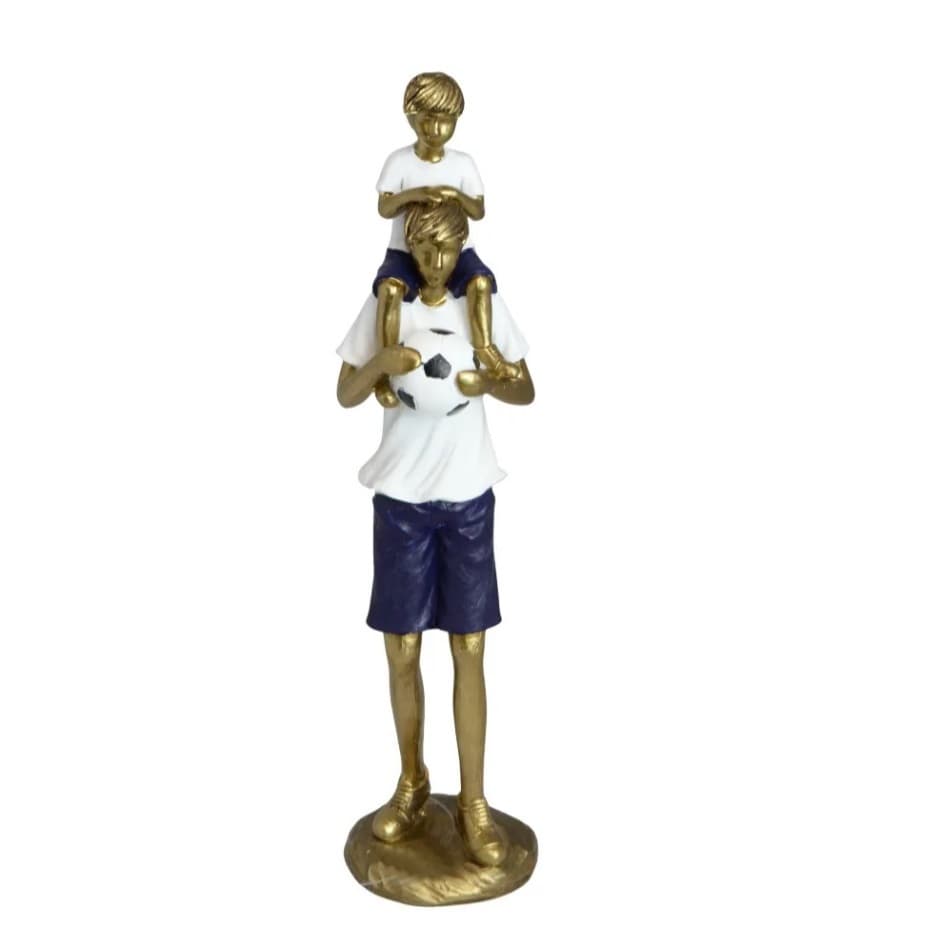 Escultura Decorativa Pai E Filho Em Resina Branco E Azul