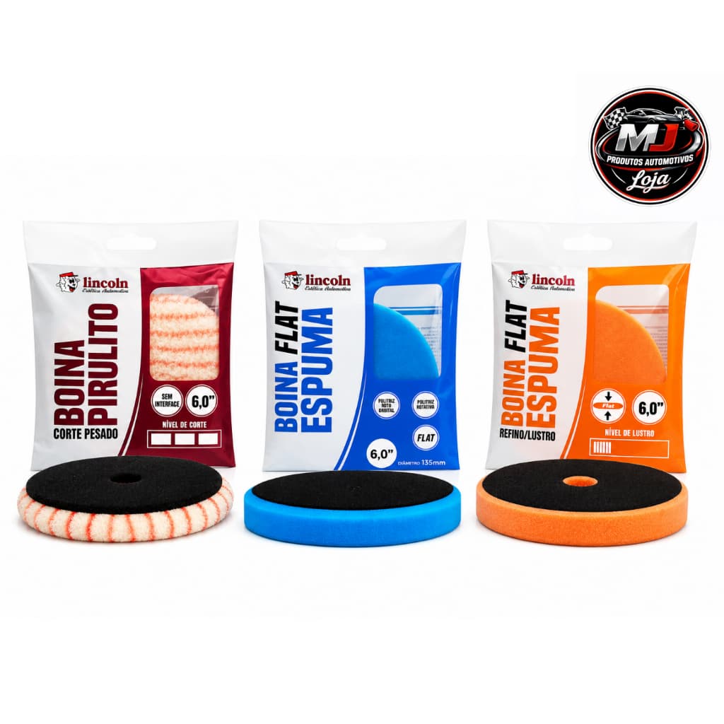 Kit Polimento Profissional Lincoln 6" – 3 Boinas para Polimento (Pirulito + Laranja + Azul)