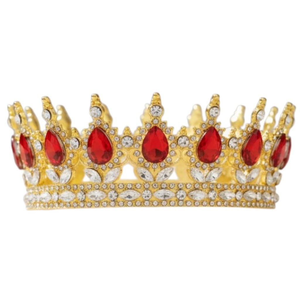 Coroa Rainha Luxo Strass Vermelho Dourada Noiva Debutante 15 Anos