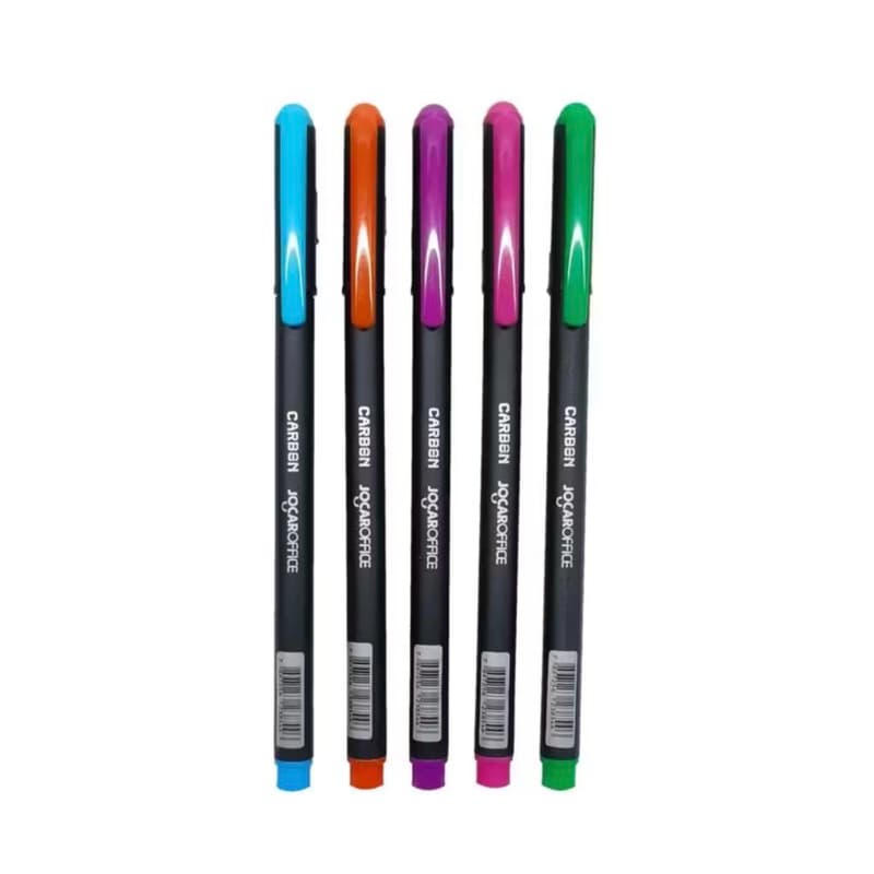Caneta Esferografica Carbon 0.7 Colorida - Kit 5 Unid. Jocar Office Ponta Fina