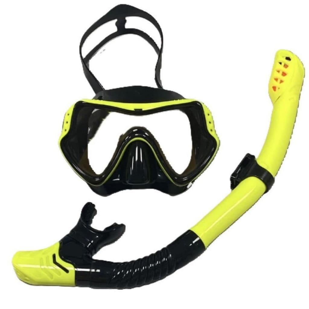 Kit Máscara Óculos Snorkel Natação Mergulho Vidro temperado Antiembaçante - Amarelo