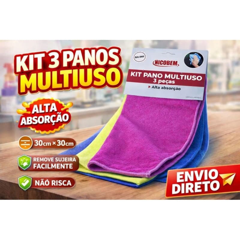 Kit 12 Panos de Microfibra Multiuso Nicobem - 30x30cm - Super Absorção ✨