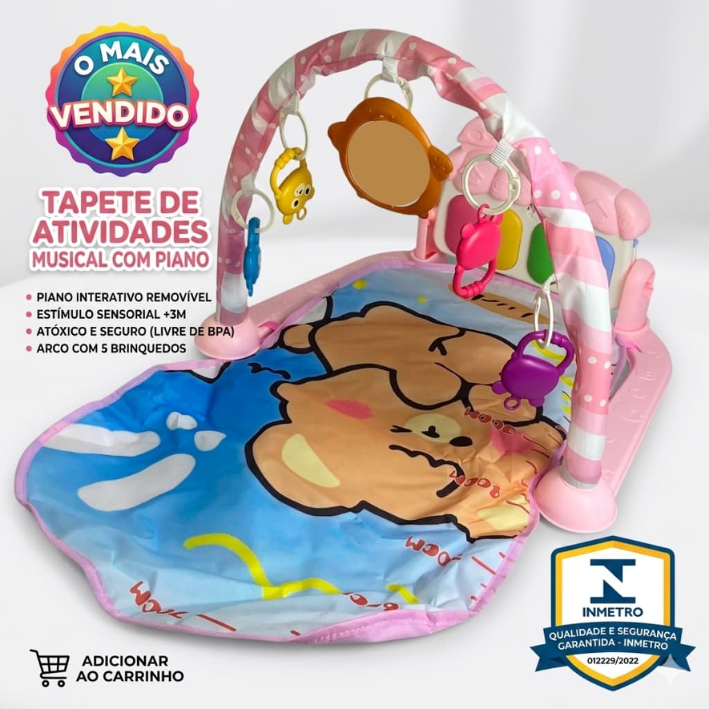 Tapete Musical Interativo Atividades Bebê Piano Rosa Educativo Confortável Seguro