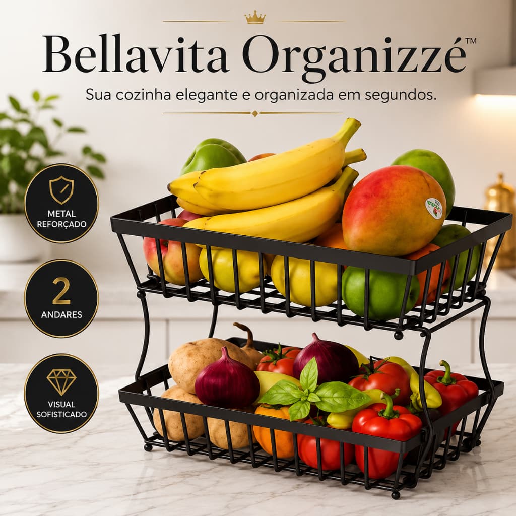 Bellavita Organizzé™ | Fruteira Premium 2 Andares em Metal Reforçado