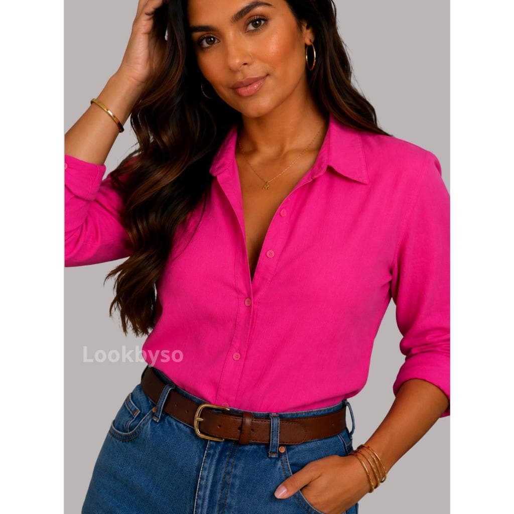 Camisa Feminina Viscolinho Manga Longa Social Elegante Cores Lisas Leve Fresquinha Camisete para Trabalho e Dia a Dia