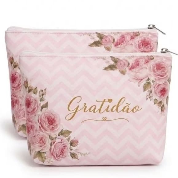 Kit com 2 5 ou 10 Necessaires Femininas Gratidão, bolsa de mão, lembrancinha