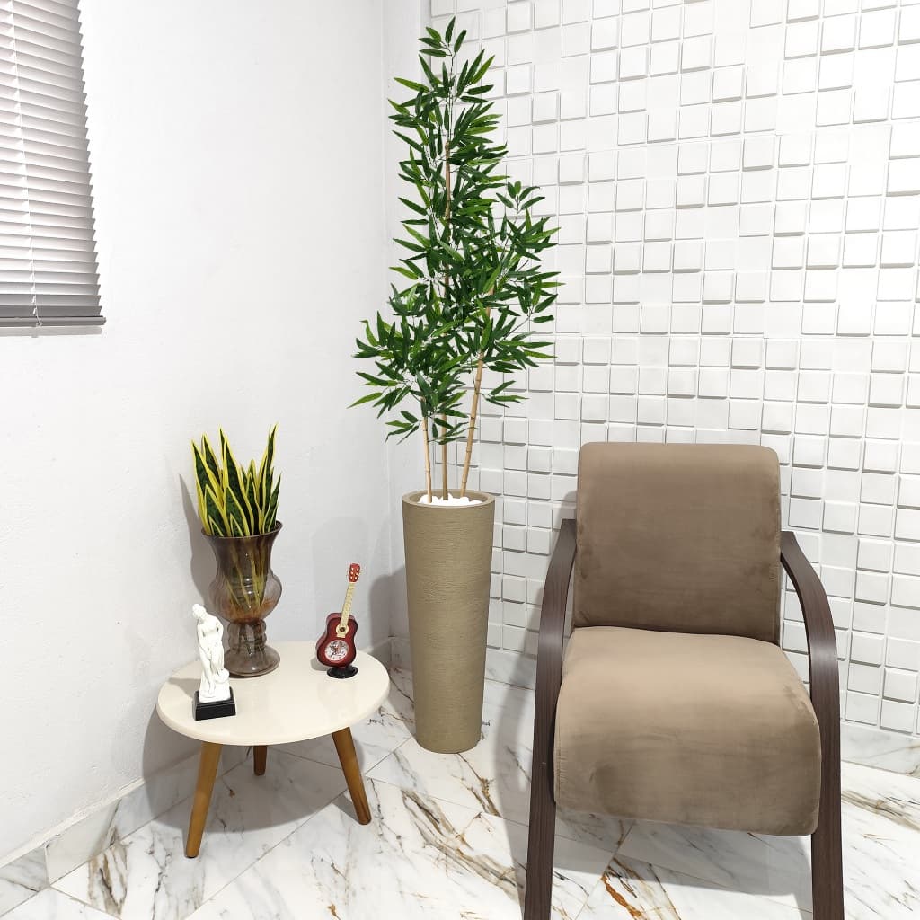 Arranjo Grande Bambu Artificial 150cm Vaso Grafiato Mármore Pedra