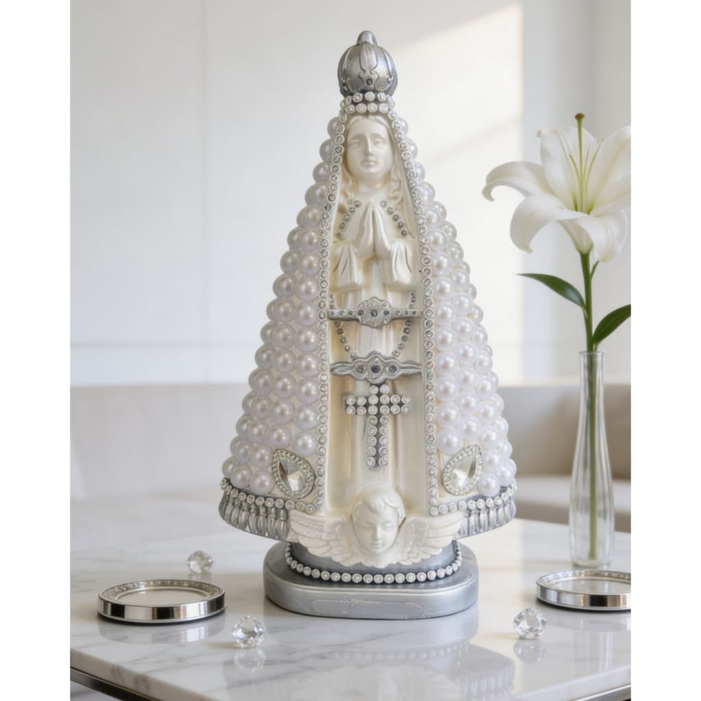 Imagem Nossa Senhora Aparecida 19 cm Gesso decorado com Pérolas