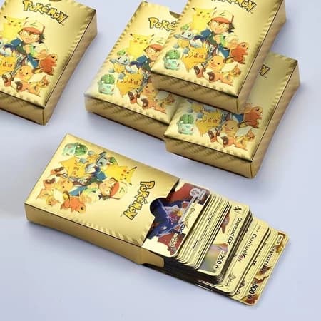 Kit Cartas Pokémon 55 Peças Gold/Prata Edition Cards Raros e Colecionáveis