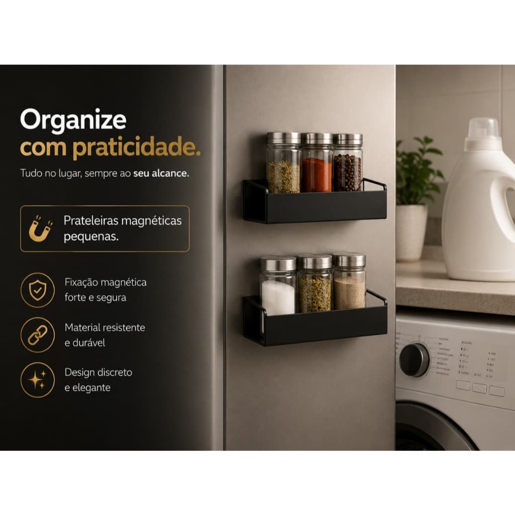 Prateleira Magnética Pequena em Aço Carbono | Organizador Multiuso - Sem furos - Super resistênte