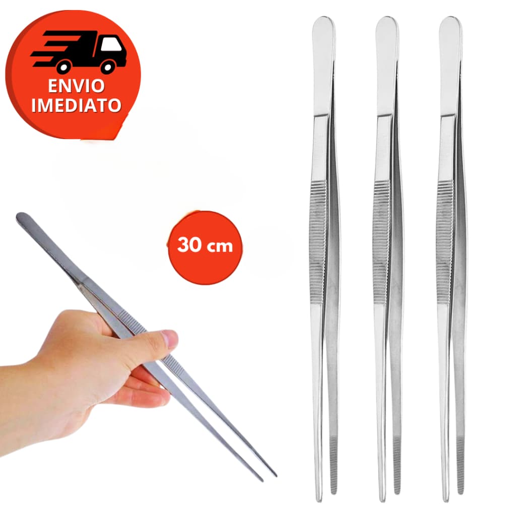 Pinça Culinária Precisão Profissional Gastronomia 30cm Inox Gourmet Bar Restaurante Churrasco