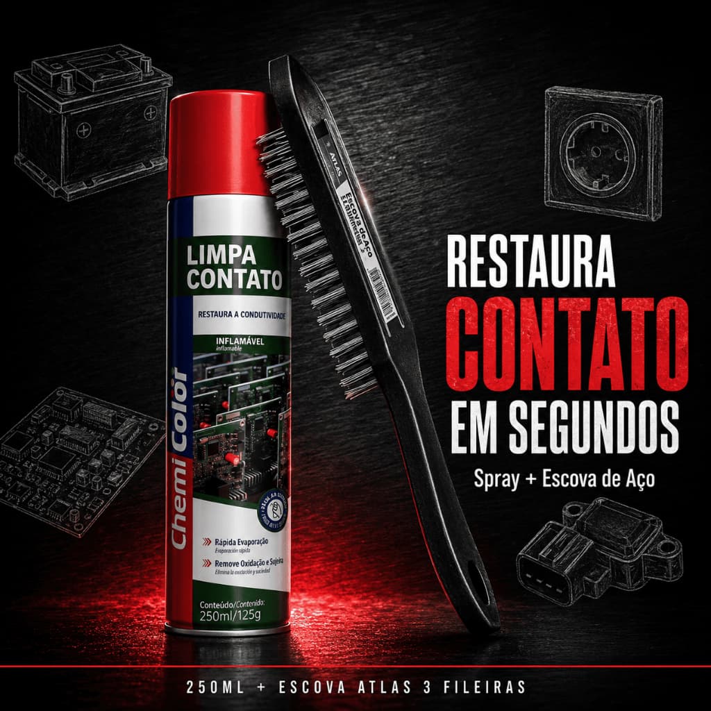 Kit Limpa Contato Spray + Escova Aço Bateria Carro Moto Placa Eletronica Restaura Contato