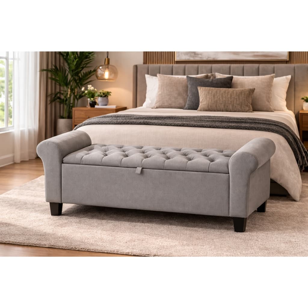 Baú Casal Estofado 130cm Com Organizador Puff Capitonê Para Quarto E Closet Moderno
