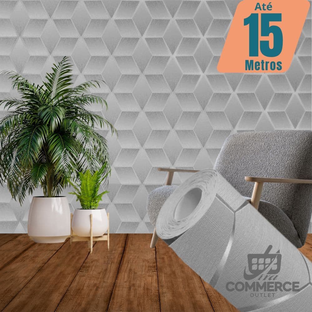Papel de Parede PREMIUM Geométrico Acinzentado 5m x 45cm Autocolante Sala Quarto Escritório