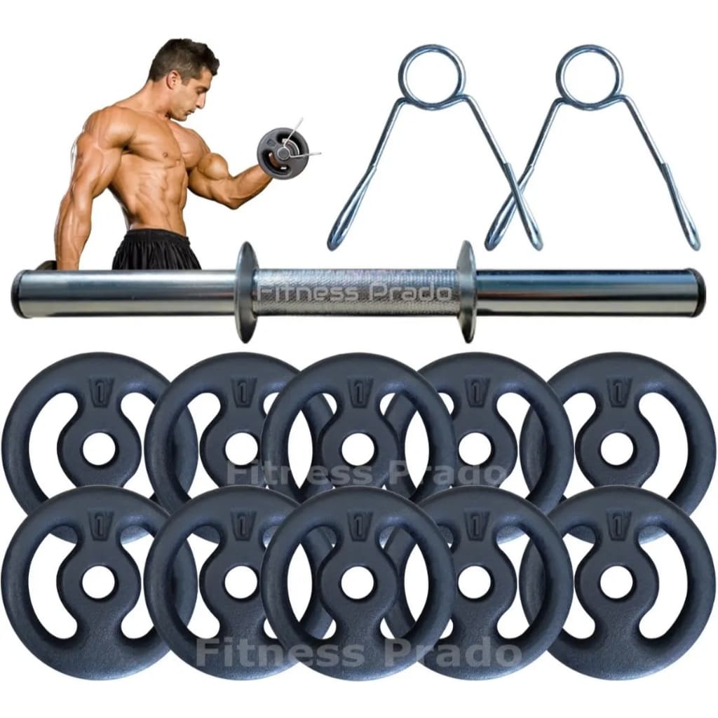 Kit 8kg de Anilhas + 1 Barra / Halter de 40cm oca P/ Musculação - FITNESS PRADO