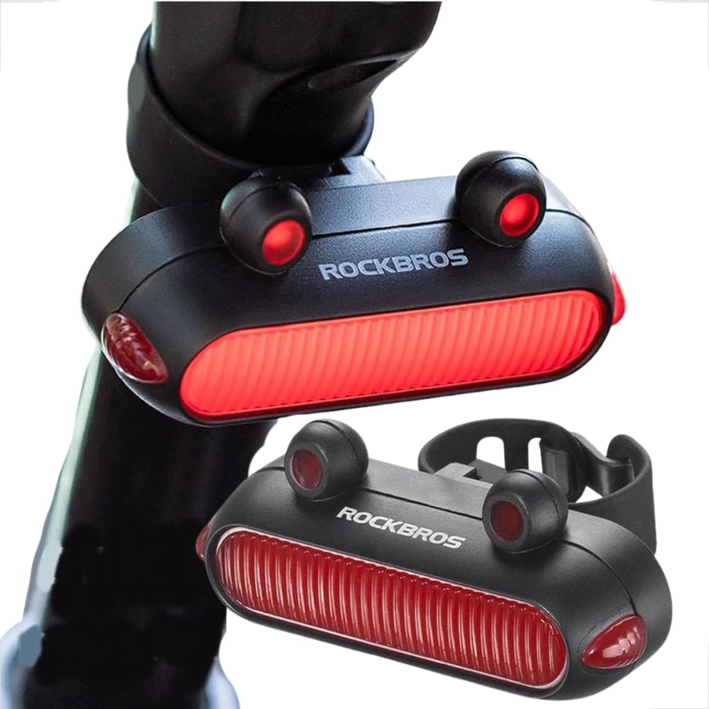Lanterna Traseira de Bicicleta Rockbros Original Recarregável USB Tipo-C IPX6 À Prova D'água 5 Modos
