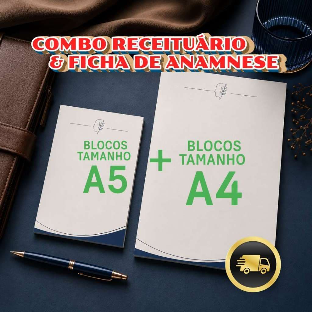 Kit 1 bloco Anamnese A4 + 2 blocos Receituário A5 | 75g 120g