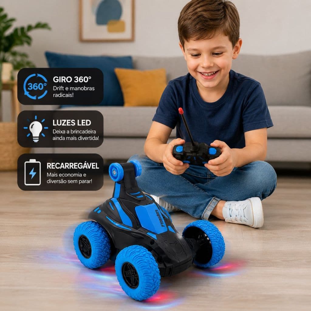 Carrinho De Controle Remoto Gira Car 360° Drift Com Luzes