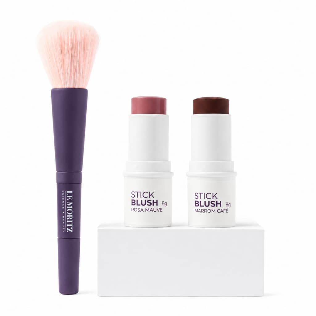 Lançamento Le Moritz Kit Maquiagem Essencial Blush Rosa Mauve, Contorno Marrom e Pincel 8 em 1