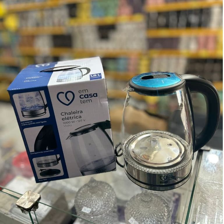 Chaleira De Vidro Elétrica 1000W 127V 1,8L  - EM CASA TEM