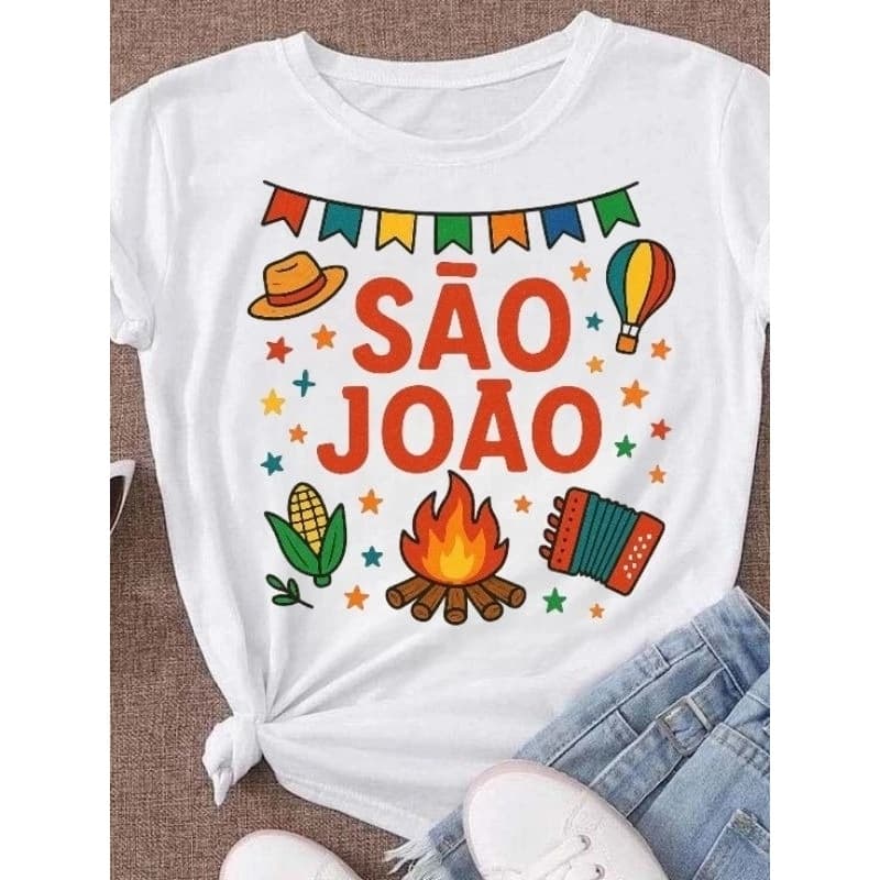 Camiseta Festa Junina Feminina Estampa Arraiá- Blusa T-Shirt São João 100% algodão