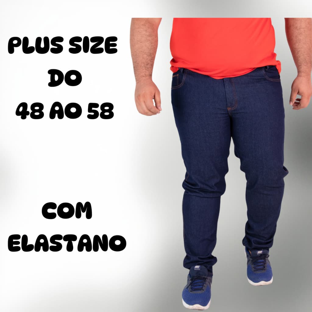 Calça Masculina Jeans Plus Size Tamanho Grande Para Trabalho Premium Reforçada Com Elastano Denim 48 ao 58 Casual Básica
