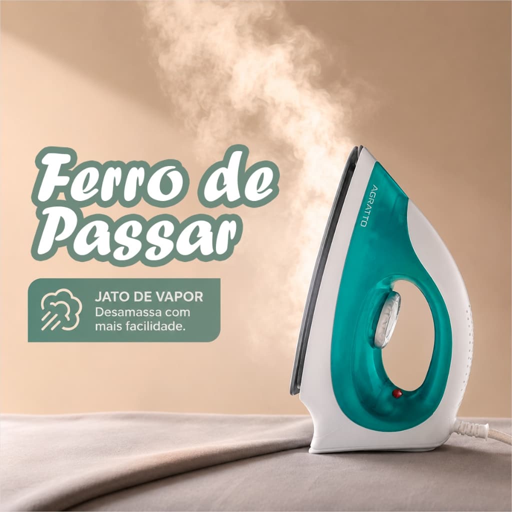 Ferro de Passar Roupa a Seco Ferro Passar Branco Ferro 127v Agratto Ferro profissional Antiaderente