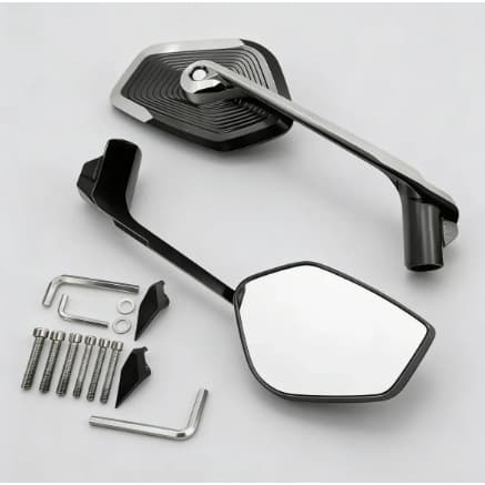 Par de Retrovisor Mod BMW R 1250 - 1300 GS 2025 - 2026 Cromado + Preto Lente Original com parafusos p/ moto Honda Yamaha