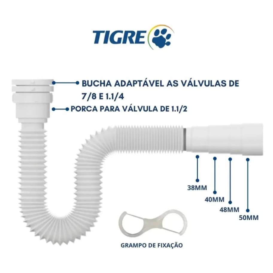 Sifão Tigre Flexivel Sanfonado Universal Cozinha Banheiro Tanques