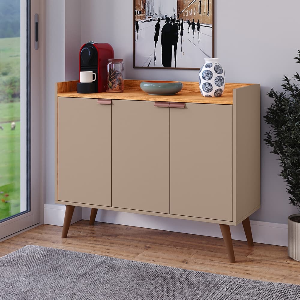 Rack Aparador Retrô Moderno Com Prateleira E 3 Portas Decorativo Emirados Quarto Flix Buffet