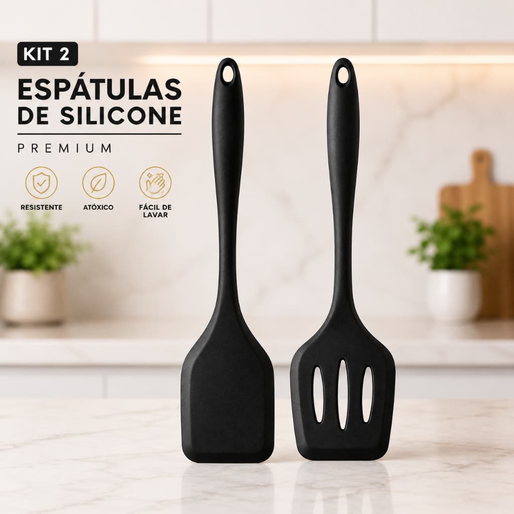 Kit 2 Espátulas de Silicone Premium Preto/Vermelho Cozinha Antiaderente Resistente ao Calor