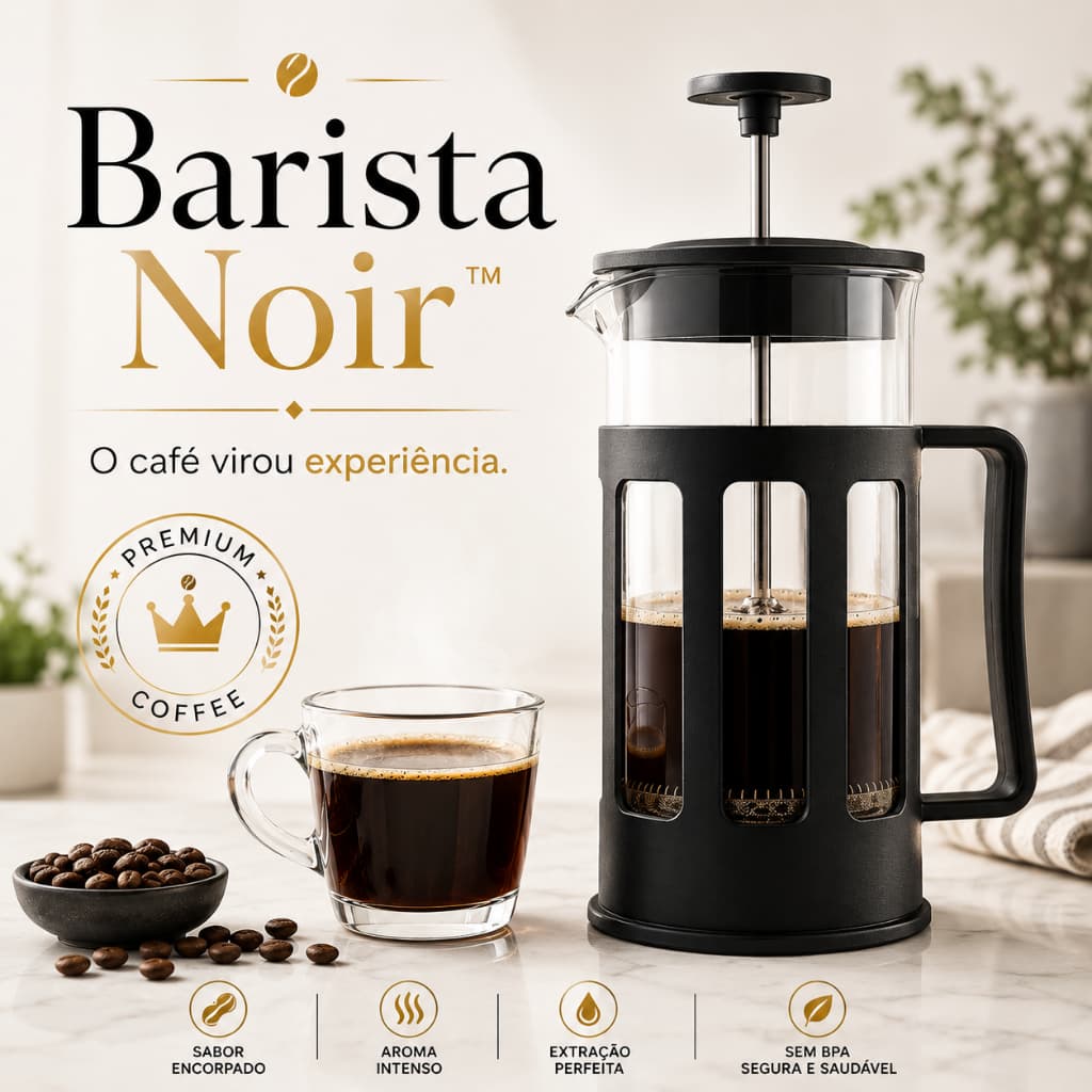 Cafeteira Francesa 600ml Barista Noir Prensa Francesa Café Gourmet Vidro Resistente Filtro Inox BPA Free