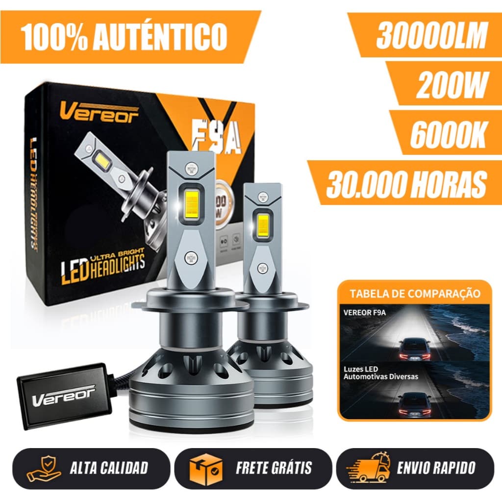 F9A 200W 30000LM Faróis LED para automóveis com luz ultra-branca alta durabilidade instalação fácil iluminação potente