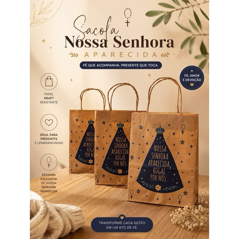 Sacola Kraft Nossa Senhora Aparecida – 24x18x25cm