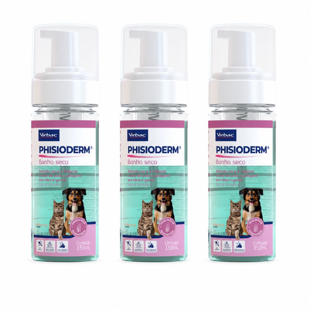 Kit 3 Phisioderm Banho Seco Virbac - 150mL