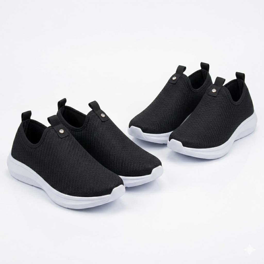 Tênis Feminino Meia Kit 2 Sapatos Confortável Casual Sem Cadarço Calce Fácil