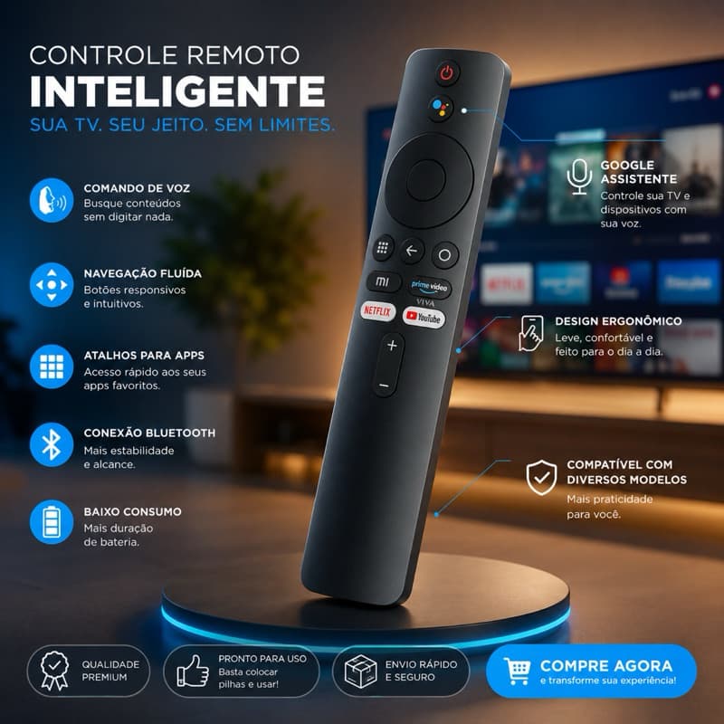Controle Remoto Bluetooth Xiaomi Mi Stick / Mi Box 4K Comando de Voz Alta Precisão