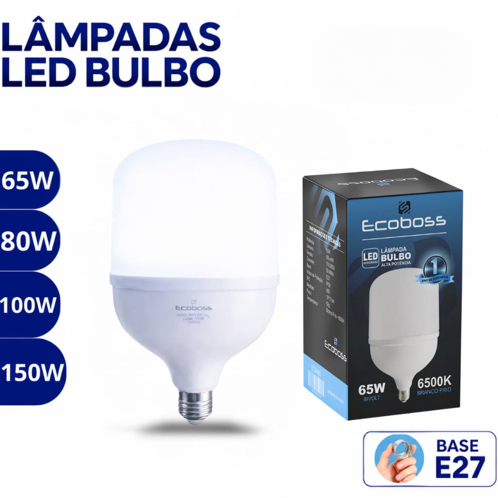 Lâmpada Super Bulbo Led 65W/80W/100W/150w Alta Potência 6500k E27