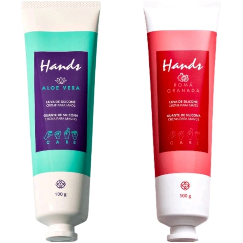 Kit 01 Luva De Silicone Romã + 01  Luva de Aloe Vera Creme P/  As Mãos Hands 100g Envio Rapido
