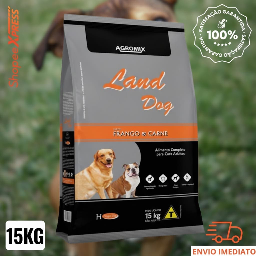 Ração para Cães Adultos Land 15kg Sabor Frango e Carne Racao Seca Cachorro Barata Promoção Pet
