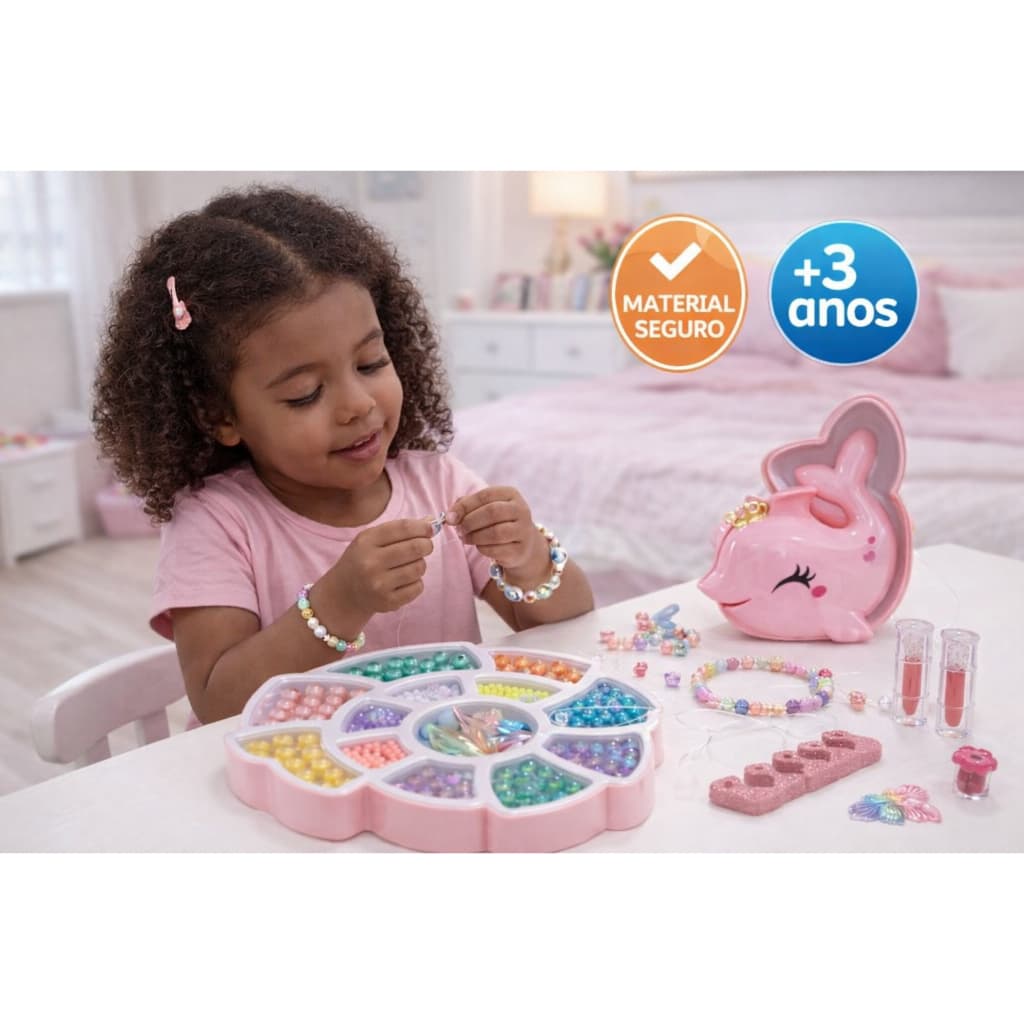 Kit Miçangas Infantil Golfinho Atividades Criativas Artesanato Crianças